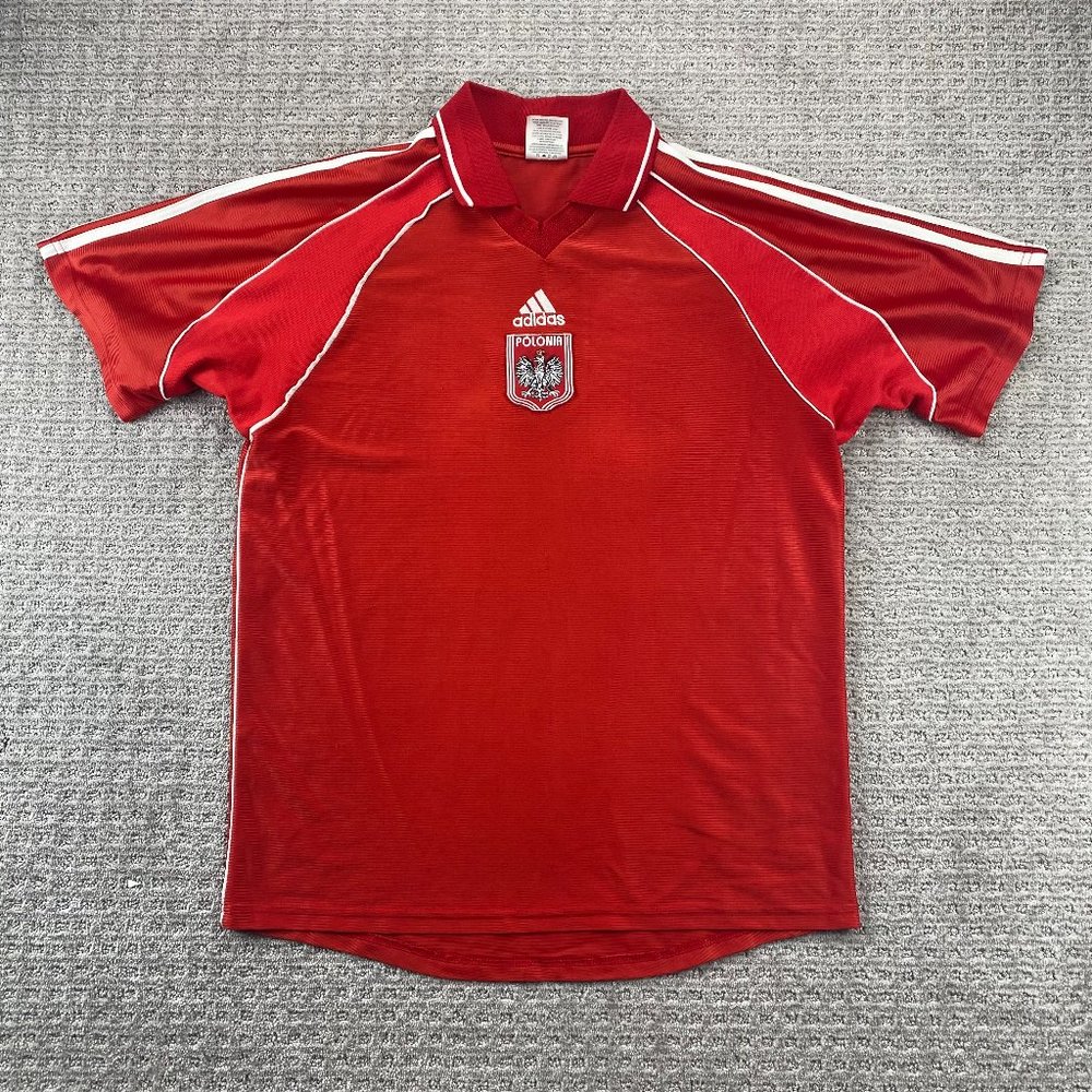 Vintage Adidas Polonia Soccer Club Jersey Men Extra Large XL Red Embroidered 90s